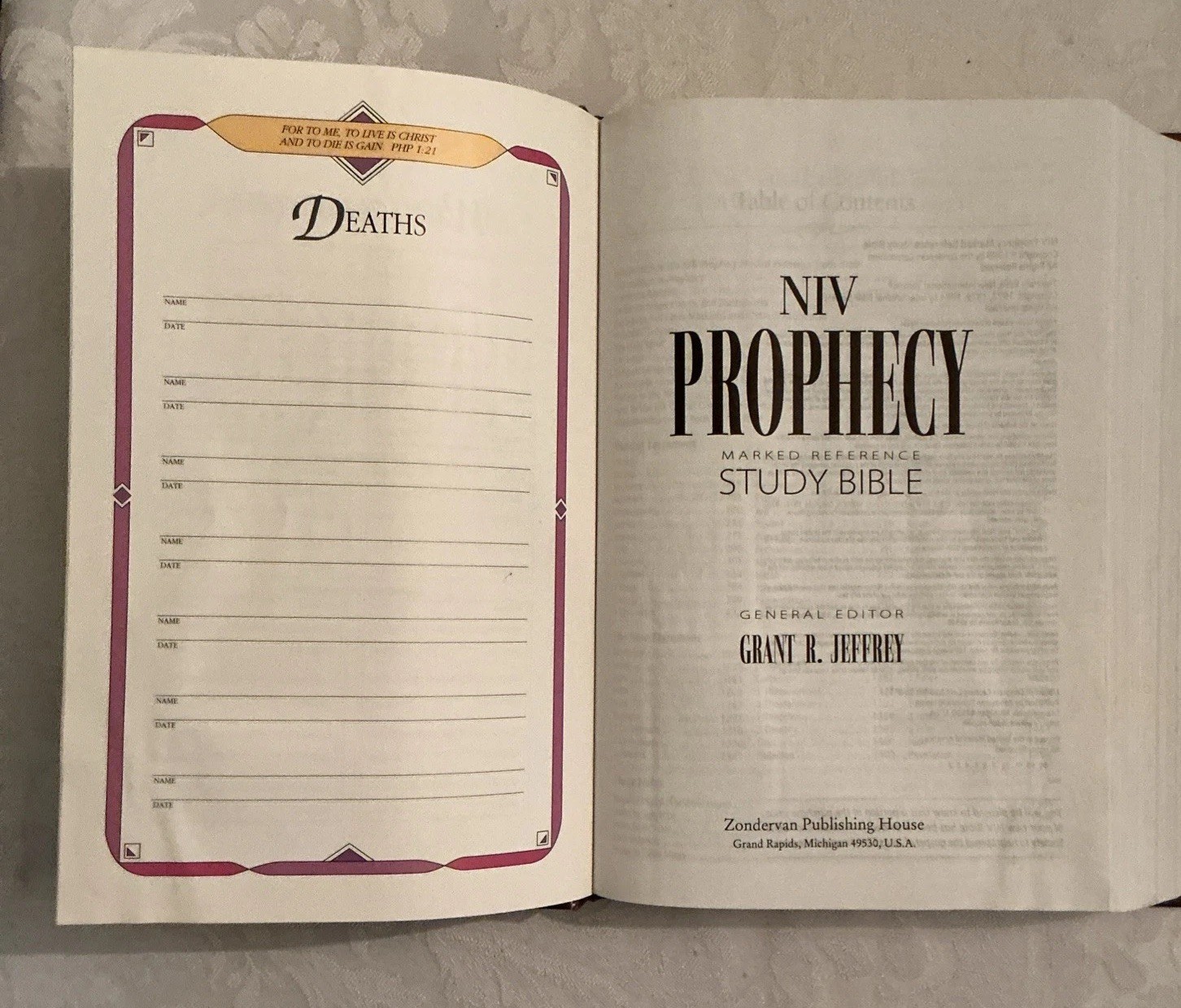 NIV Prophecy Marked Reference Study Bible 1998 Hardcover