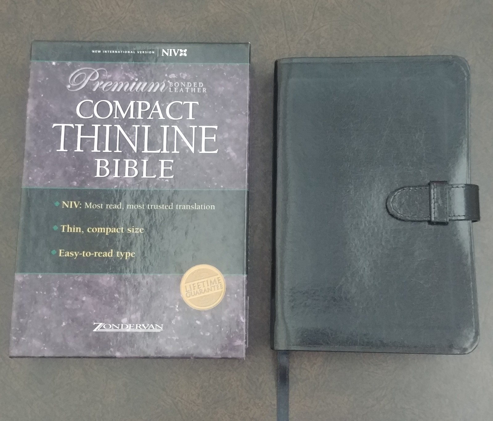 Premium Bonded Leather NIV Compact Thinline Bible Black – Red Letter – Ribbon