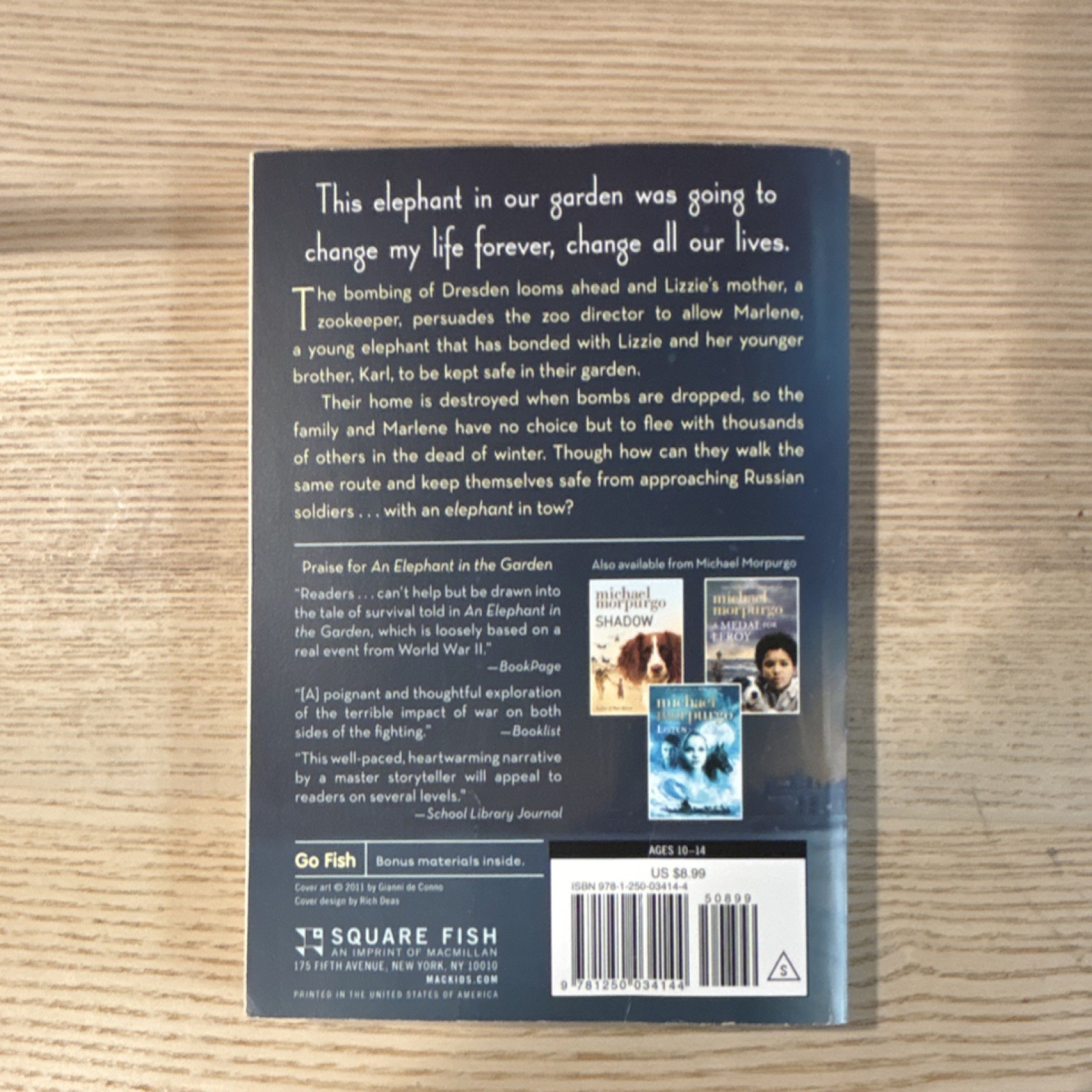 An Elephant in the Garden by Michael Morpurgo, Square Fish, Paperback, Elephants