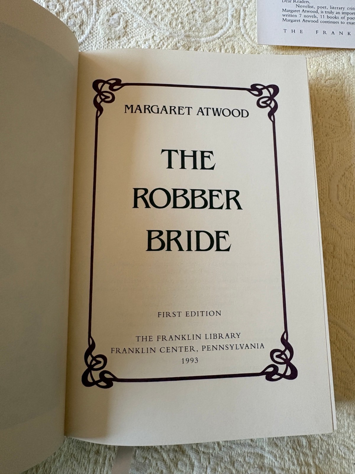 The Robber Bride by Margaret Atwood (The Franklin Library, 1993) Signed First Ed