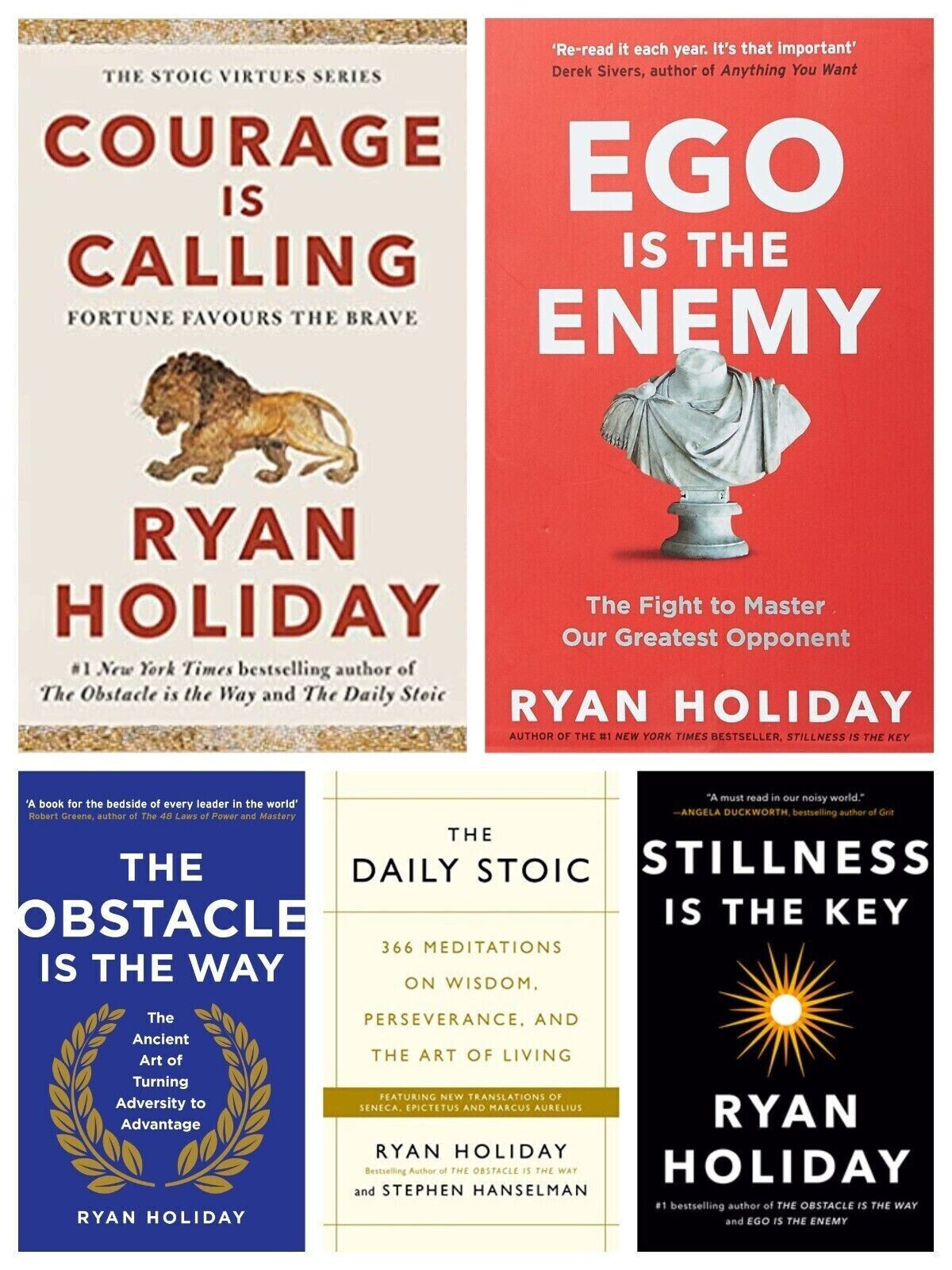 Ryan Holiday 5 books ego is the enemy Obstacle is the Way The Daily Stoic…