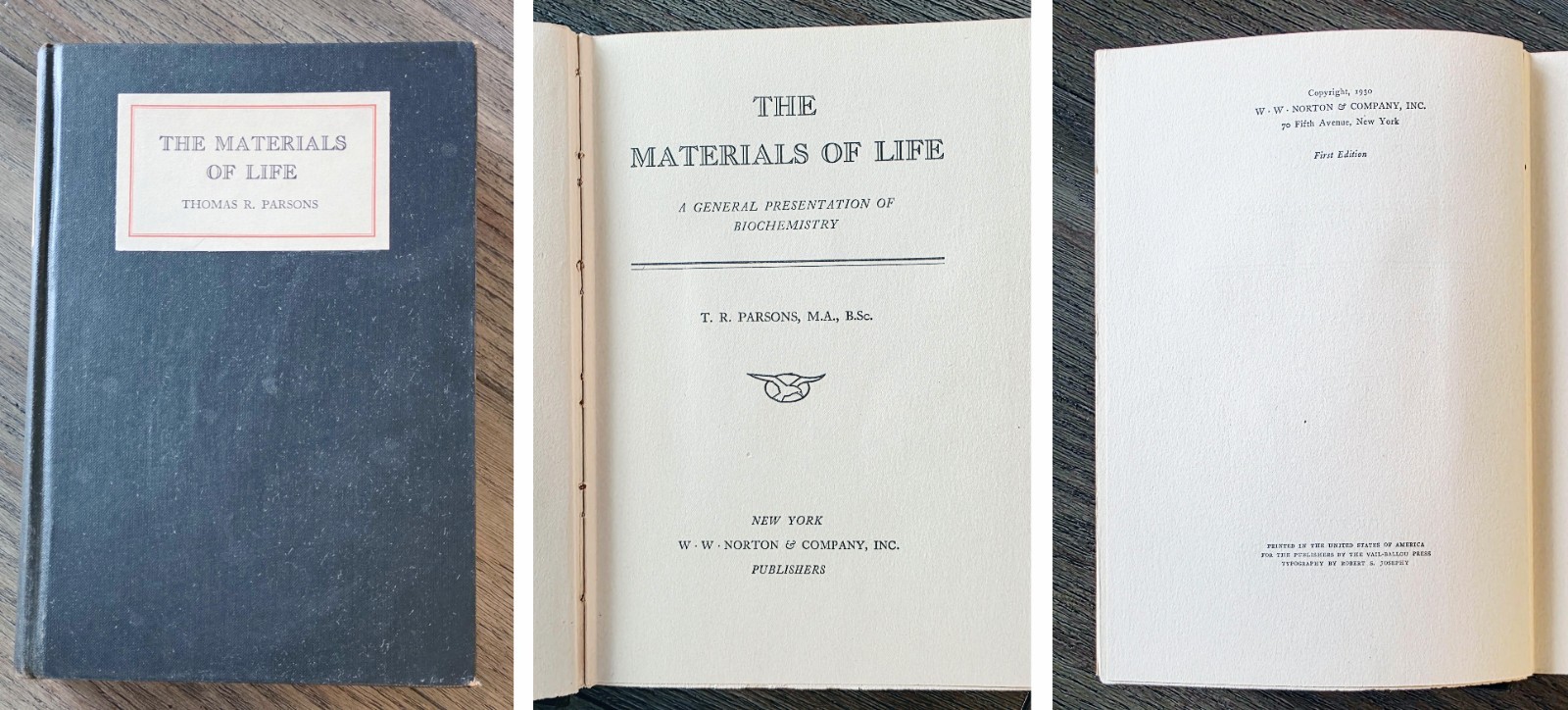 Vintage 1930 THE MATERIALS OF LIFE by Thomas R. Parsons 1st Edition Hardcover