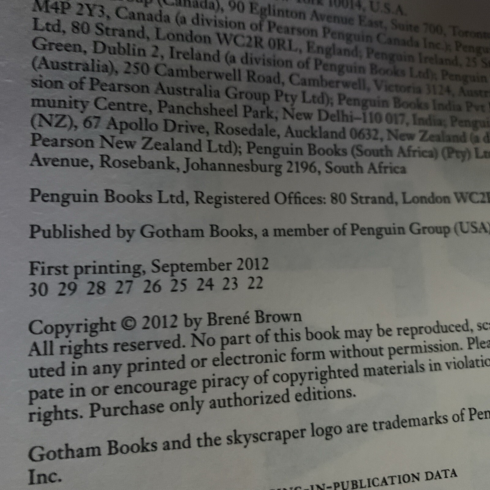 2012 Daring Greatly By Brene Brown First Printing