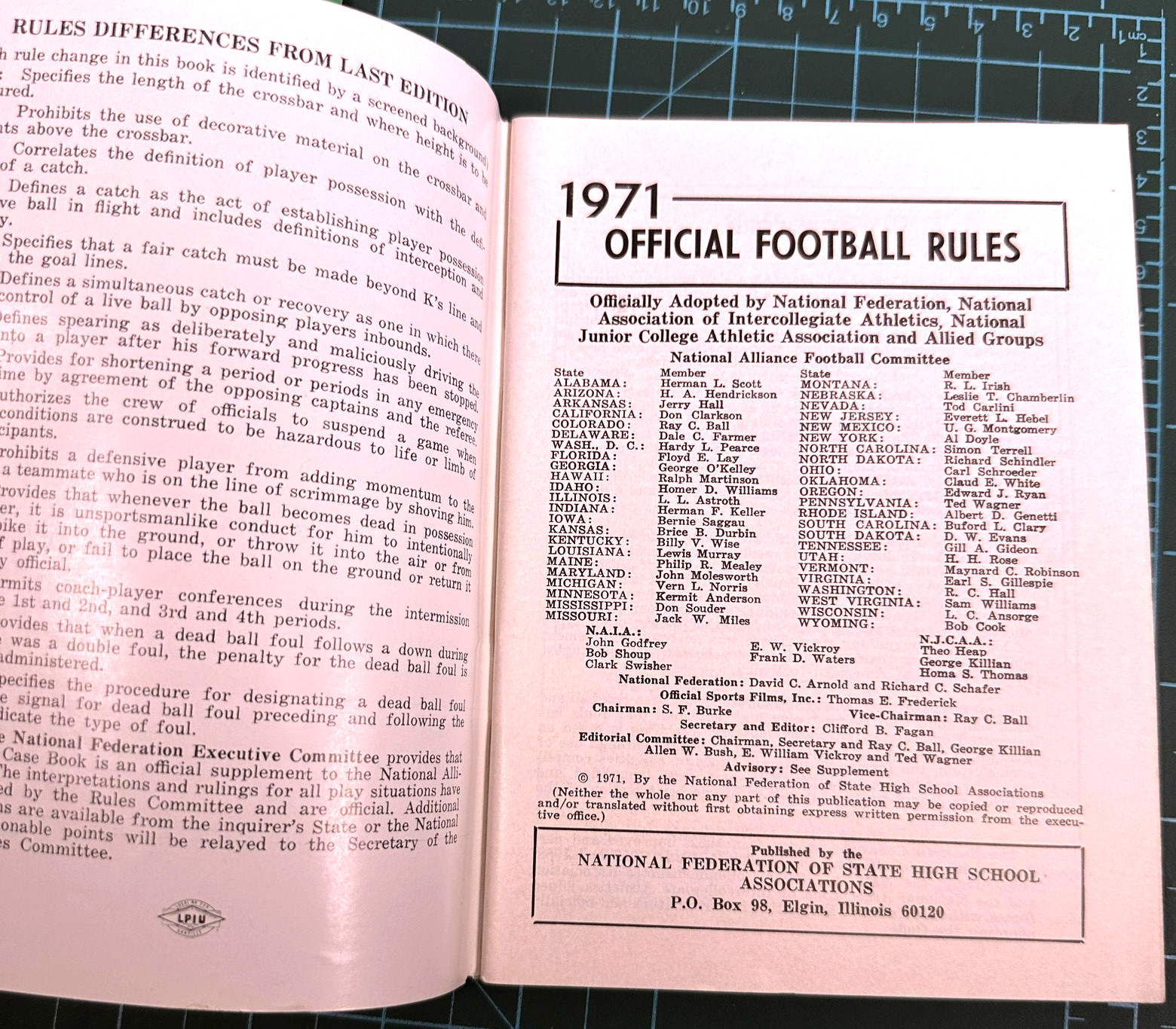Vintage 1971 Football Rules & Case Books National Alliance NFHS High School