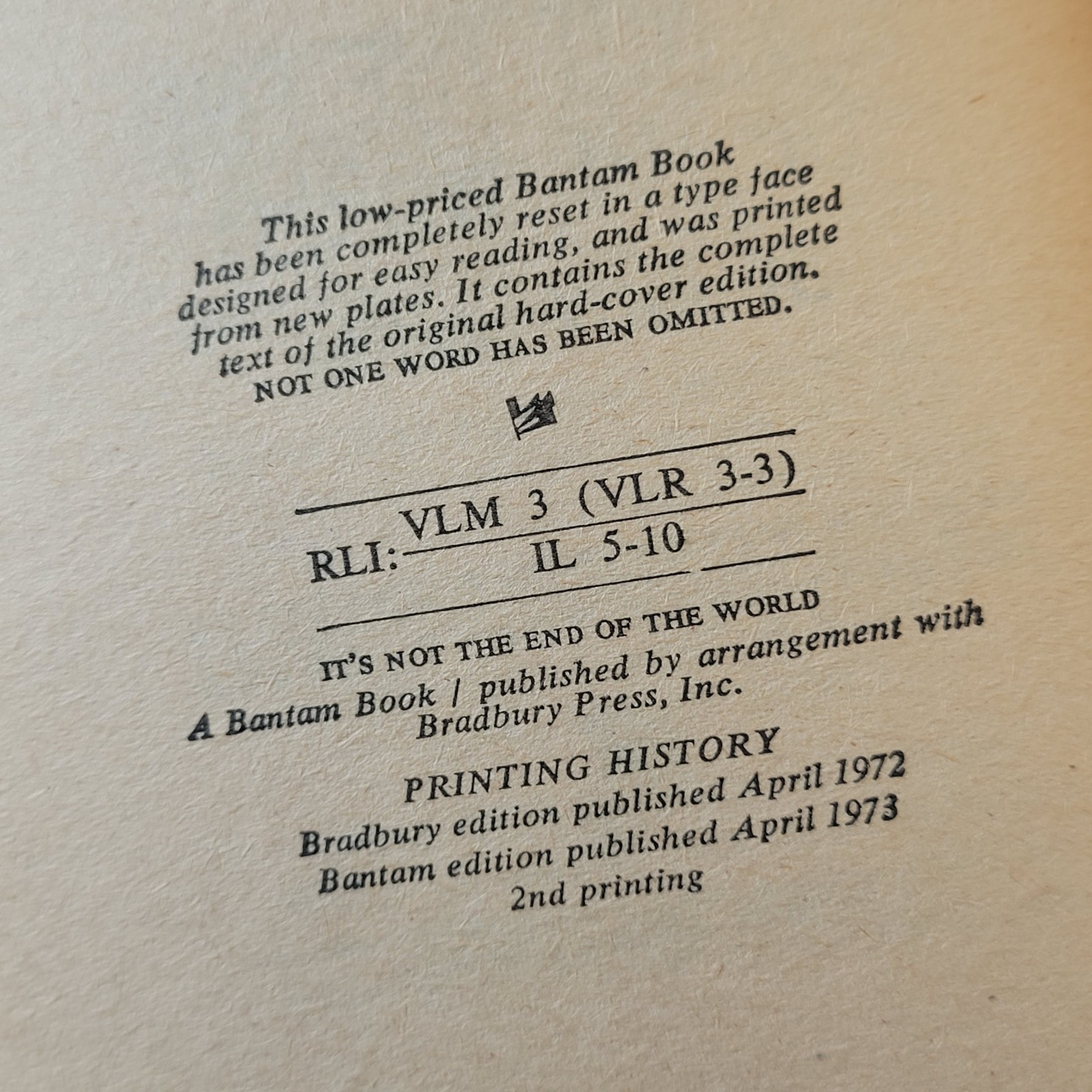 Judy Blume It’s Not The End Of The World PB Book Pathfinder Novel Vtg 1973 BCE