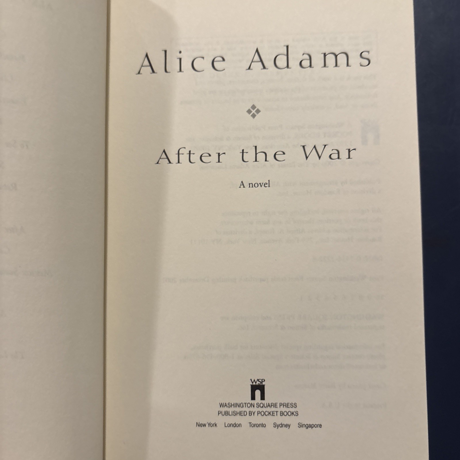 After the War by Alice Adams (2001, Trade Paperback)