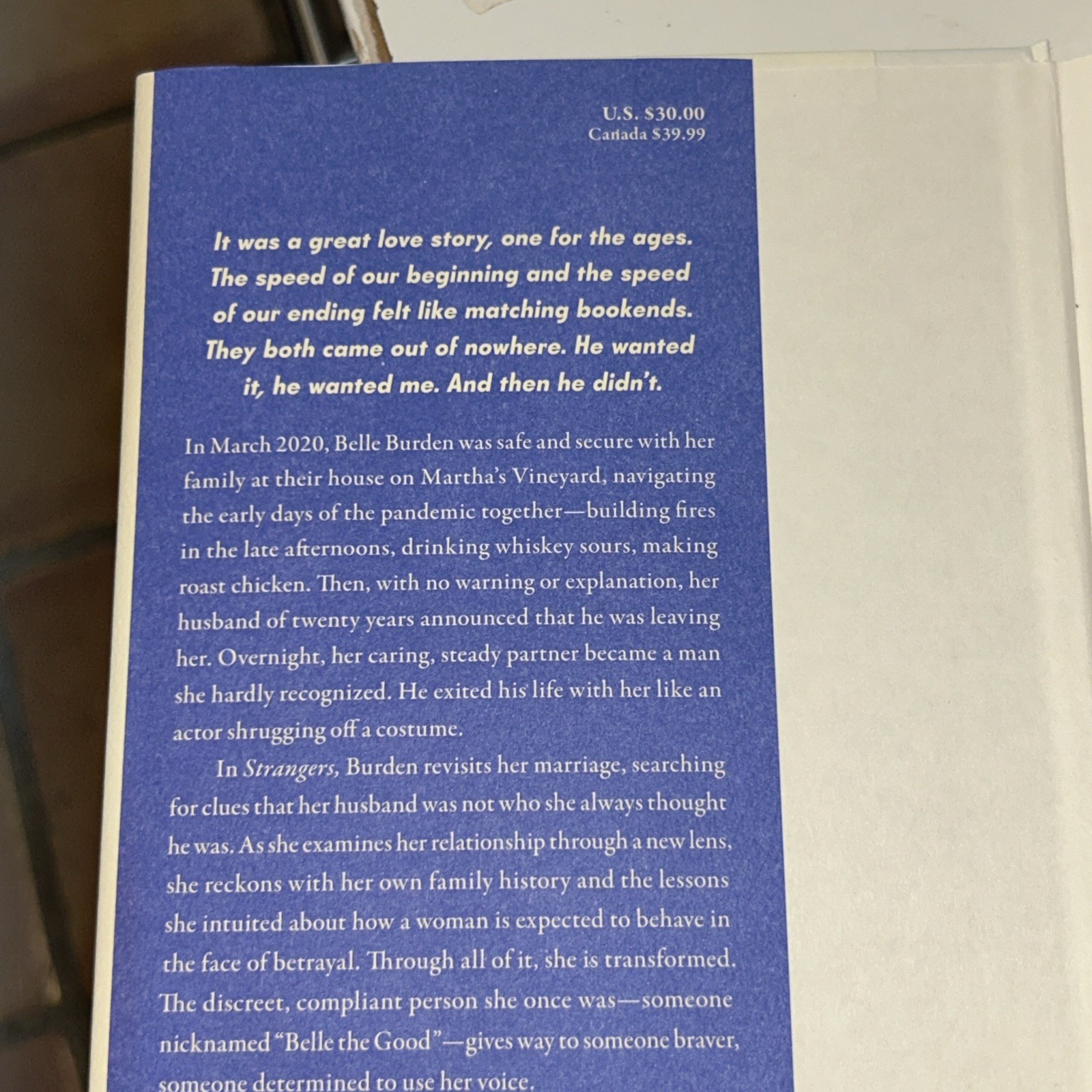 Strangers: A Memoir of Marriage, Burden, Belle . Hardcover. Used Good Conditions