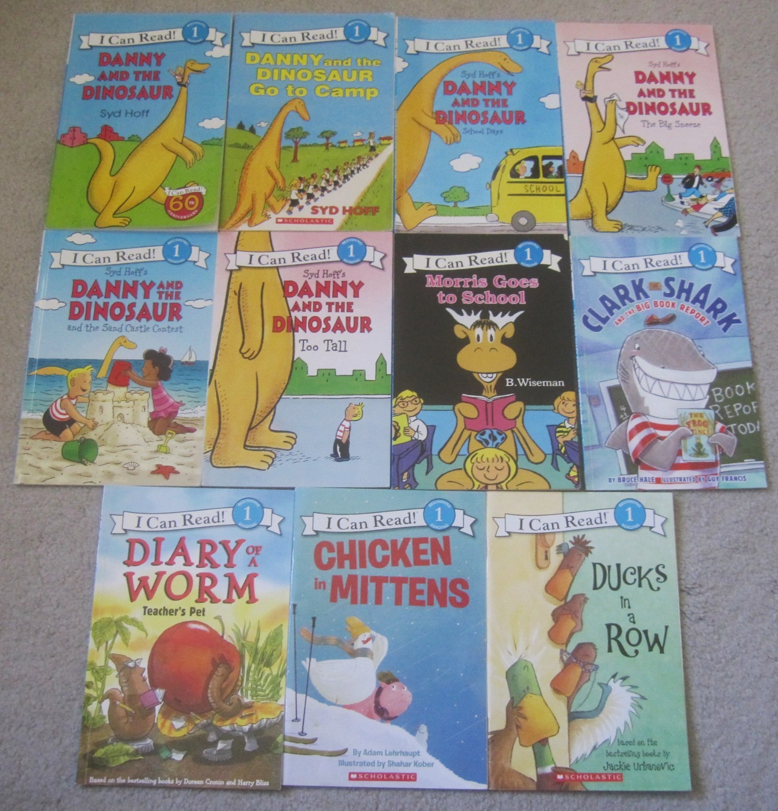 LOT OF 11 I CAN READ BOOKS: DANNY DINOSAUR, DUCKS IN A ROW, MORRIS, DIARY WORM