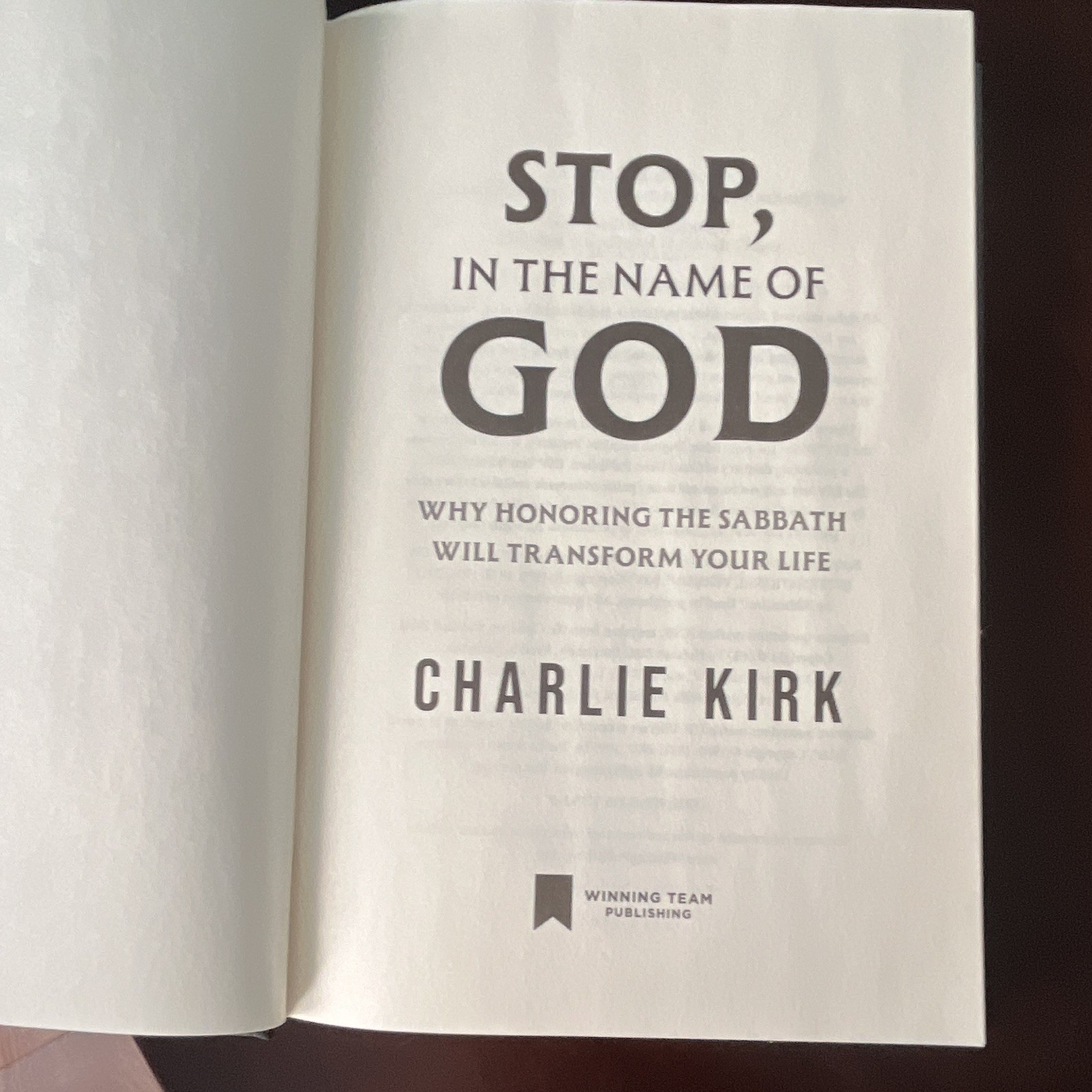 Charlie Kirk Stop, in the Name of God: Sabbath Hardcover