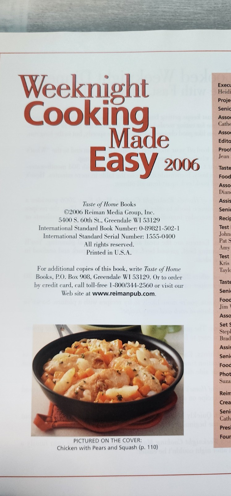 Taste of Home 2006 Weeknight Cooking Made Easy 336 pages hardcover 304 recipes