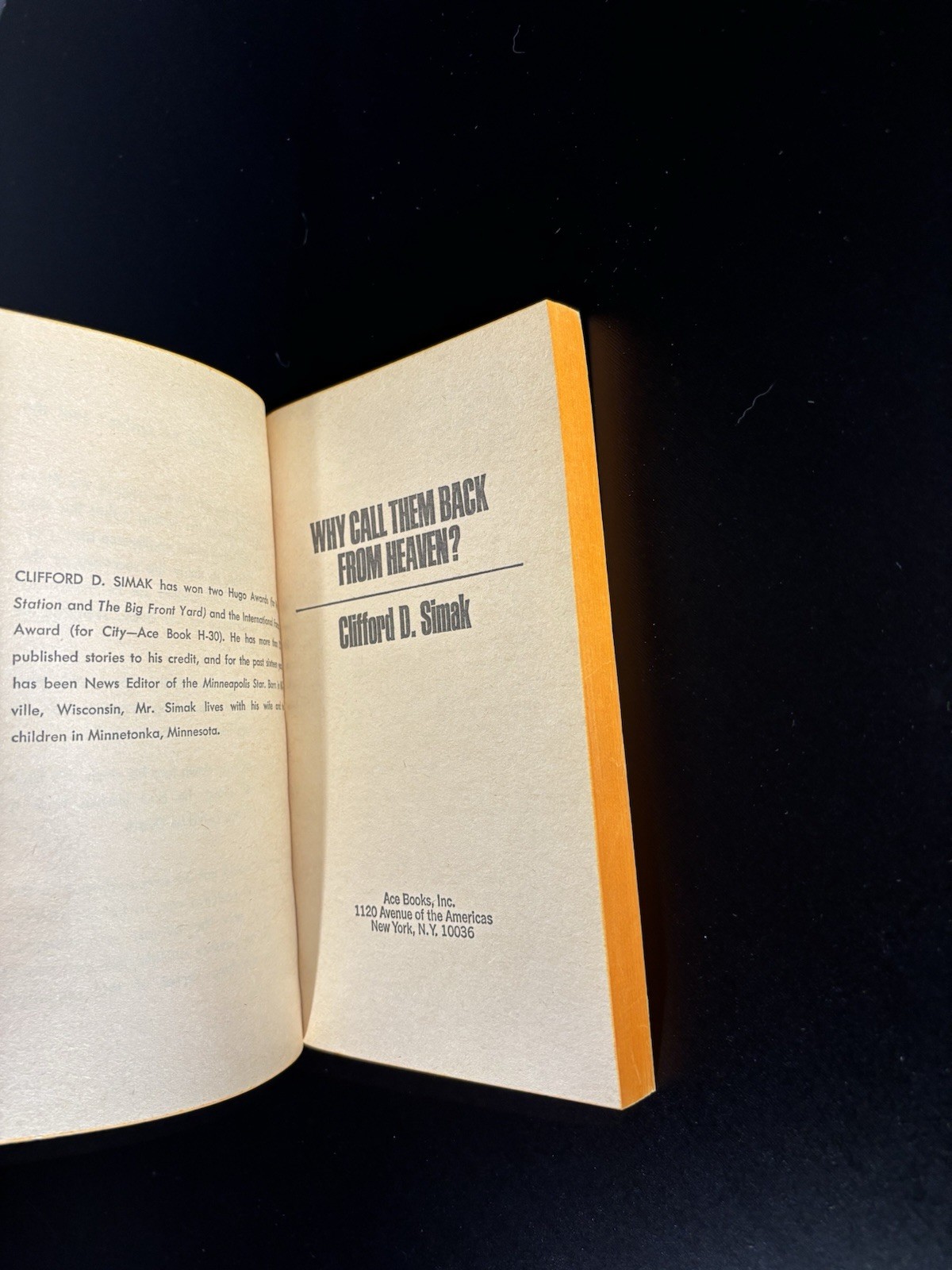 Why Call Them Back From Heaven by Clifford D Simak 1967 Ace Paperback Sci-Fi