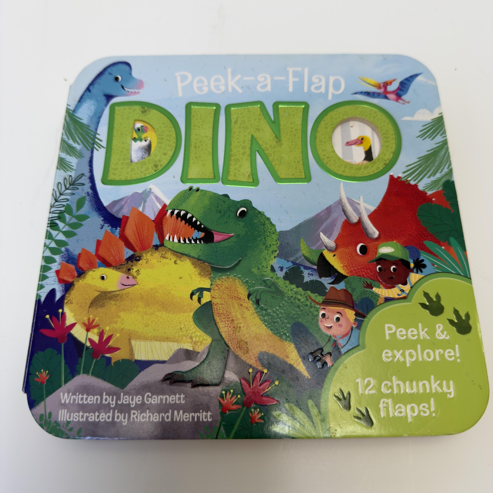 Peek-a-Flap DINO Jaye Garnett Cottage Door Press Dino Board Book Ages 2-3 Green