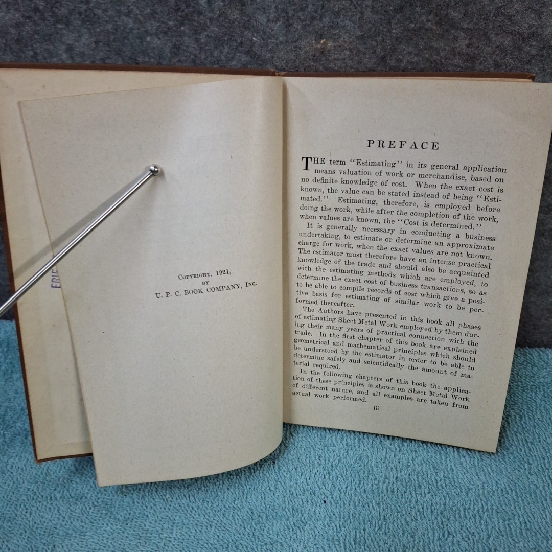 Estimating Sheet Metal Work – 1922 – Hardcover – Neubecker And Hopp – 416 pages