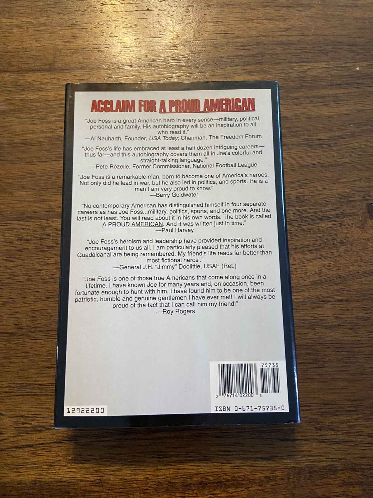 SIGNED A Proud American By Joe Foss 1st Printing First Edition 1992 Hardcover