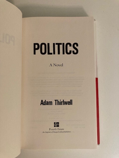 Politics: A Novel by Adam Thirlwell (2003, Hardcover) 1st Printing VG