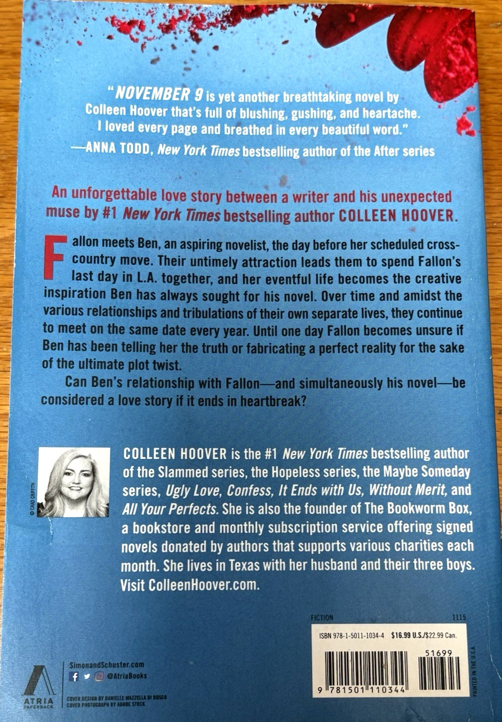 ~”NOVEMBER 9″~A NOVEL BY COLLEEN HOOVER~PAPERBACK~BREATHTAKING~BEAUTIFUL STORY!~