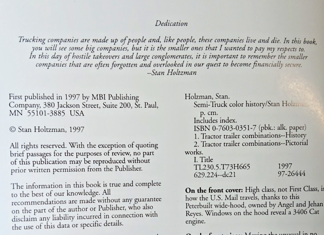 Semi Truck Color History by Stan Holtzman 1997 – 128 Pages Tons of Photos