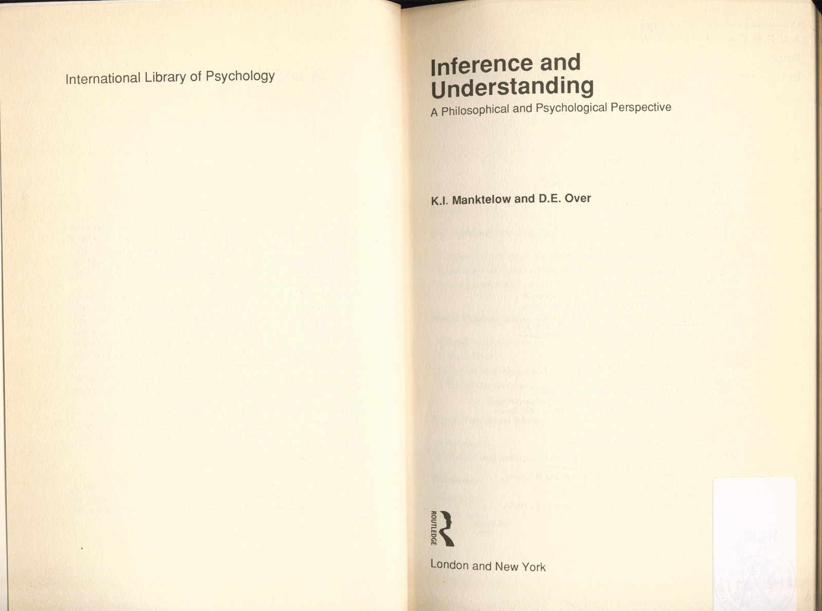 Inference and Understanding A Philosophical and Psychological Perspective Mankte