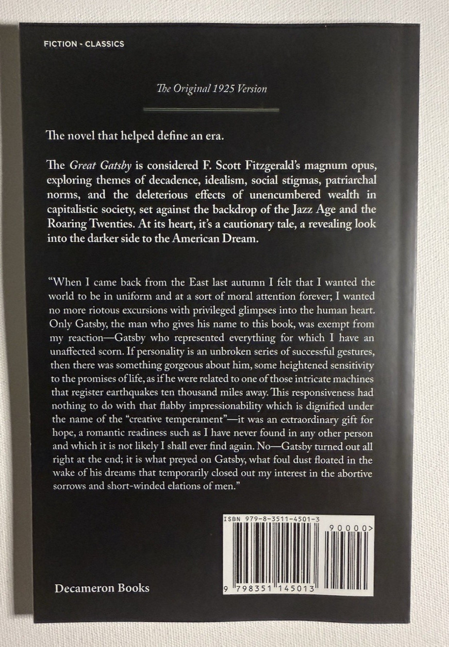 The Great Gatsby 1925 Edition F. Scott Fitzgerald Classic Novel