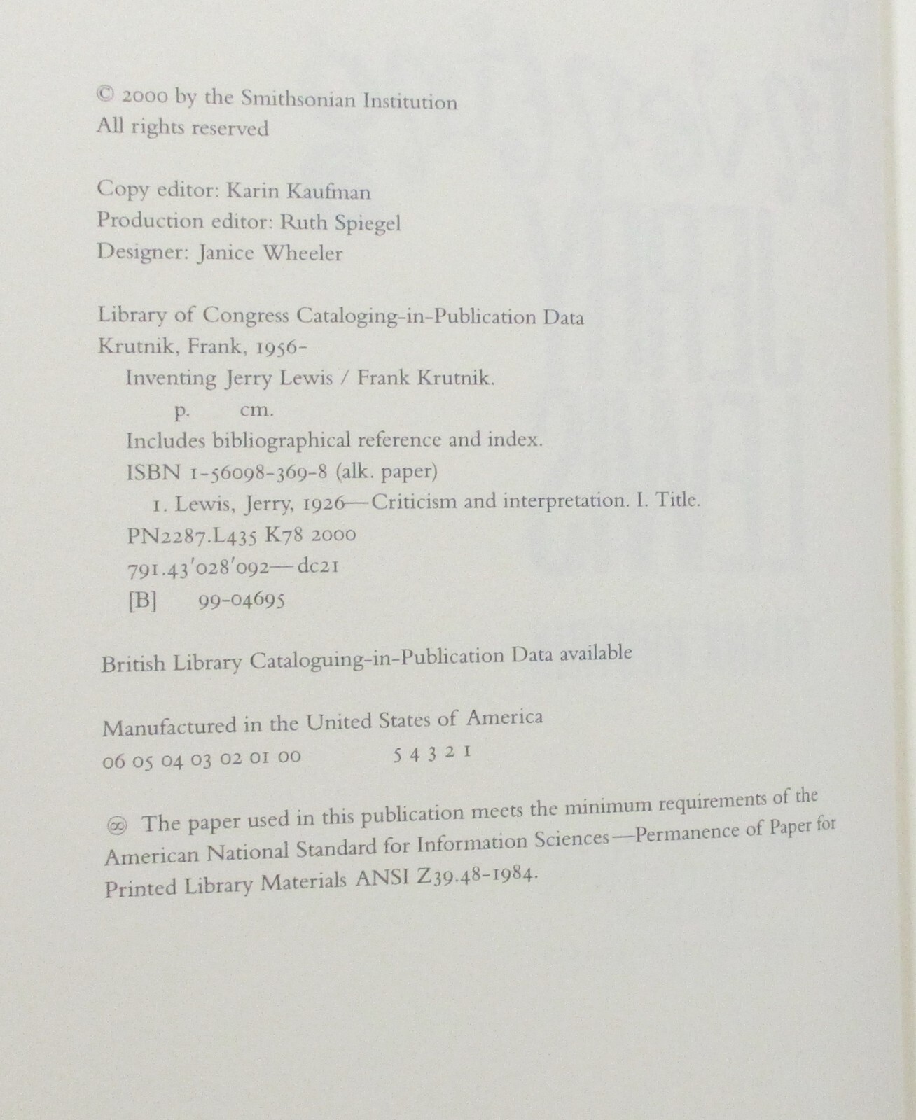 “Inventing Jerry Lewis” Hardcover Book (2000) Frank Krutnik – First Edition