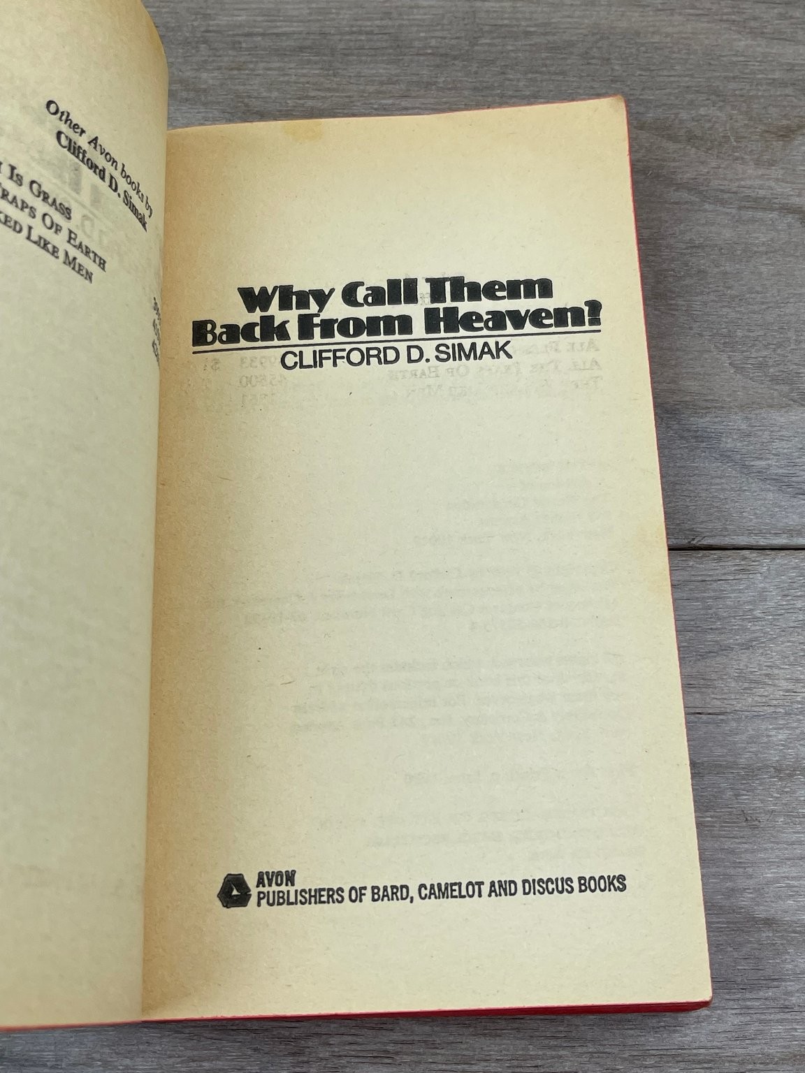 Why Call Them Back From Heaven? Clifford D Simak 1980 First Avon Printing Sci-Fi