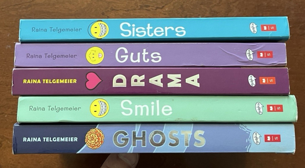 Raina Telgemeier Lot Of 5 Graphic Novels – Smile/ Drama/ Sisters/ Guts/Ghosts
