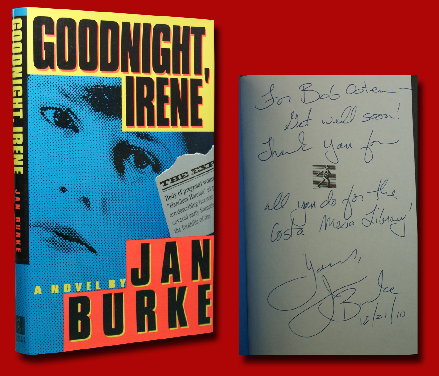 Goodnight Irene SIGNED Jan Burke (1993,HC,1st/1st) BRAND NEW