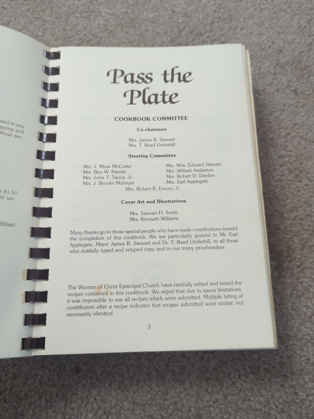Christ Episcopal Church New Bern, NC Spiral Cookbook 1981 400+ Pages