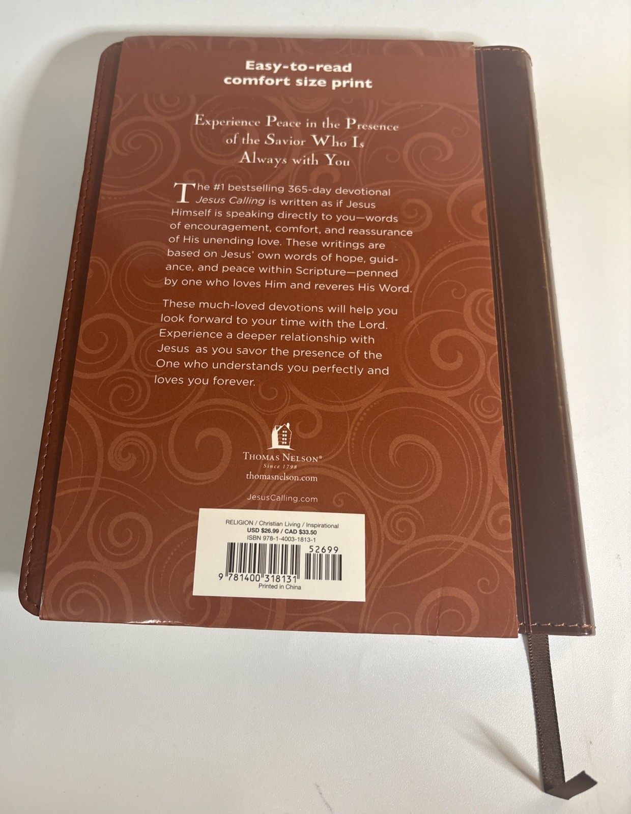 Jesus Calling, Large Text Brown Leathersoft, with Full Scriptures~New