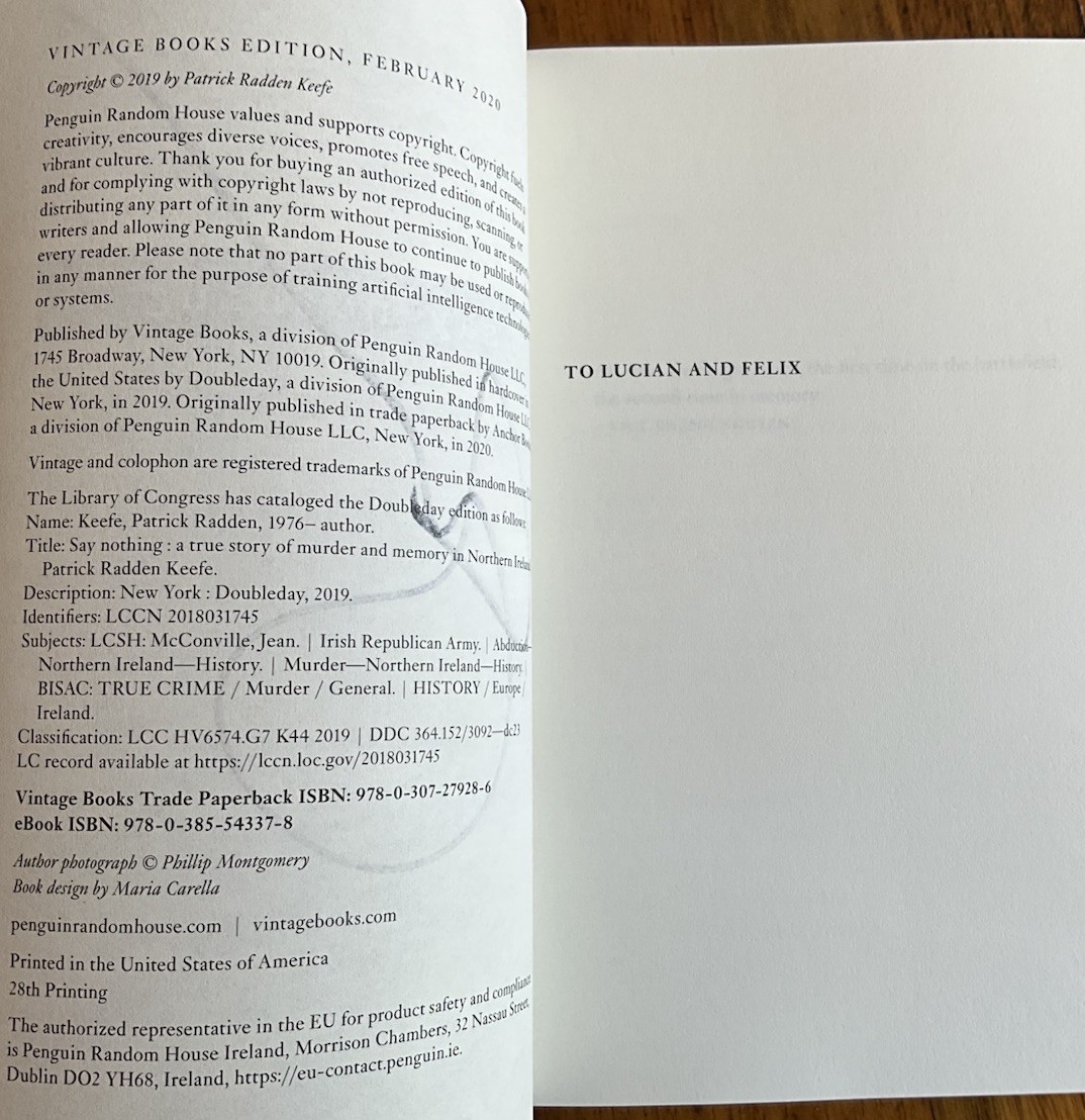 Patrick Radden Keefe- Say Nothing -Signed 2020 PB Unread