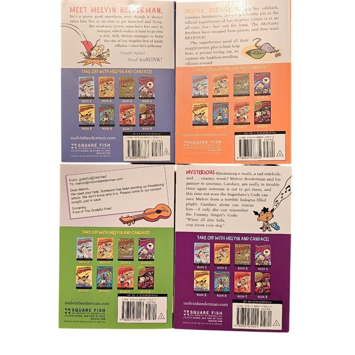 Melvin Beederman Superhero Books 1-8 Complete Series Greg Trine Square Fish Set