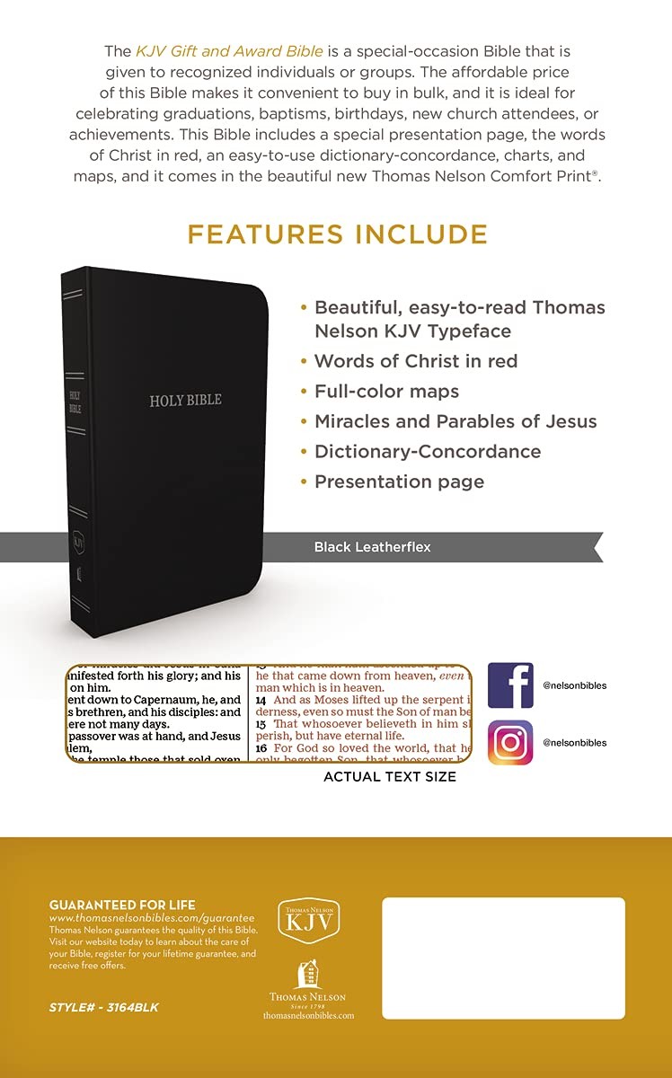 KJV Holy Bible: Gift and Award, Black Leather-Look, Red Letter, Comfort Print: K