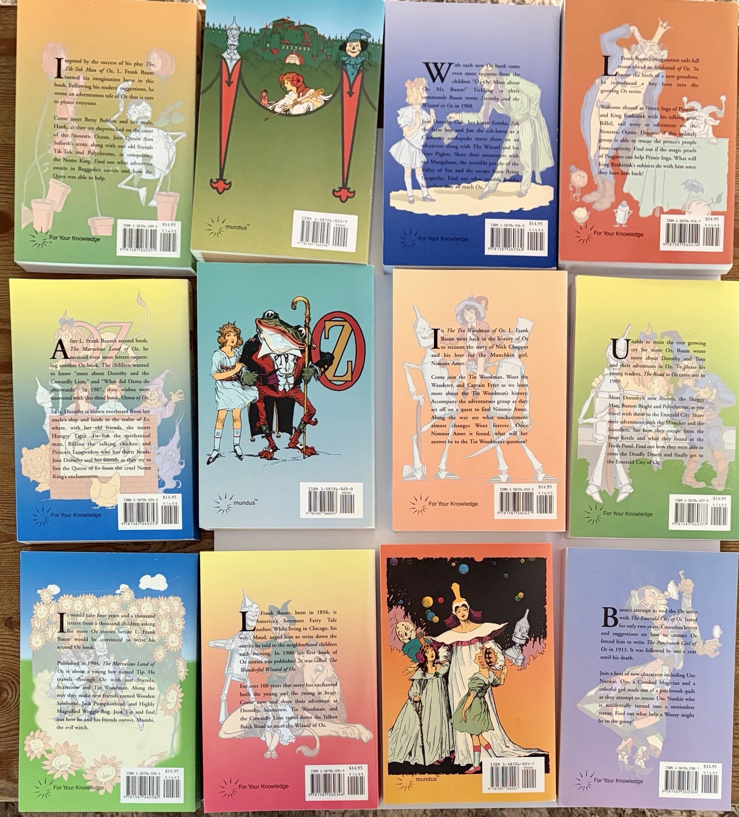 12 Wizard of Oz Books by Frank Baum Softcover Publisher-For Your Knowledge-2003