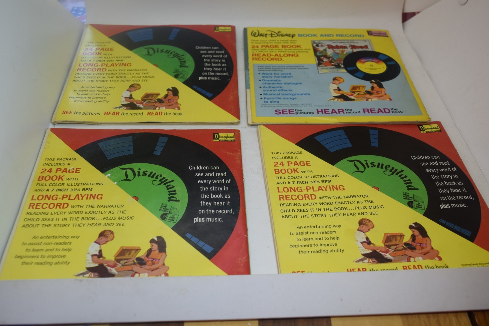 4 Disney Children’s Records Cinderella, Wizard of Oz, Thumpers Race, the Rescuer