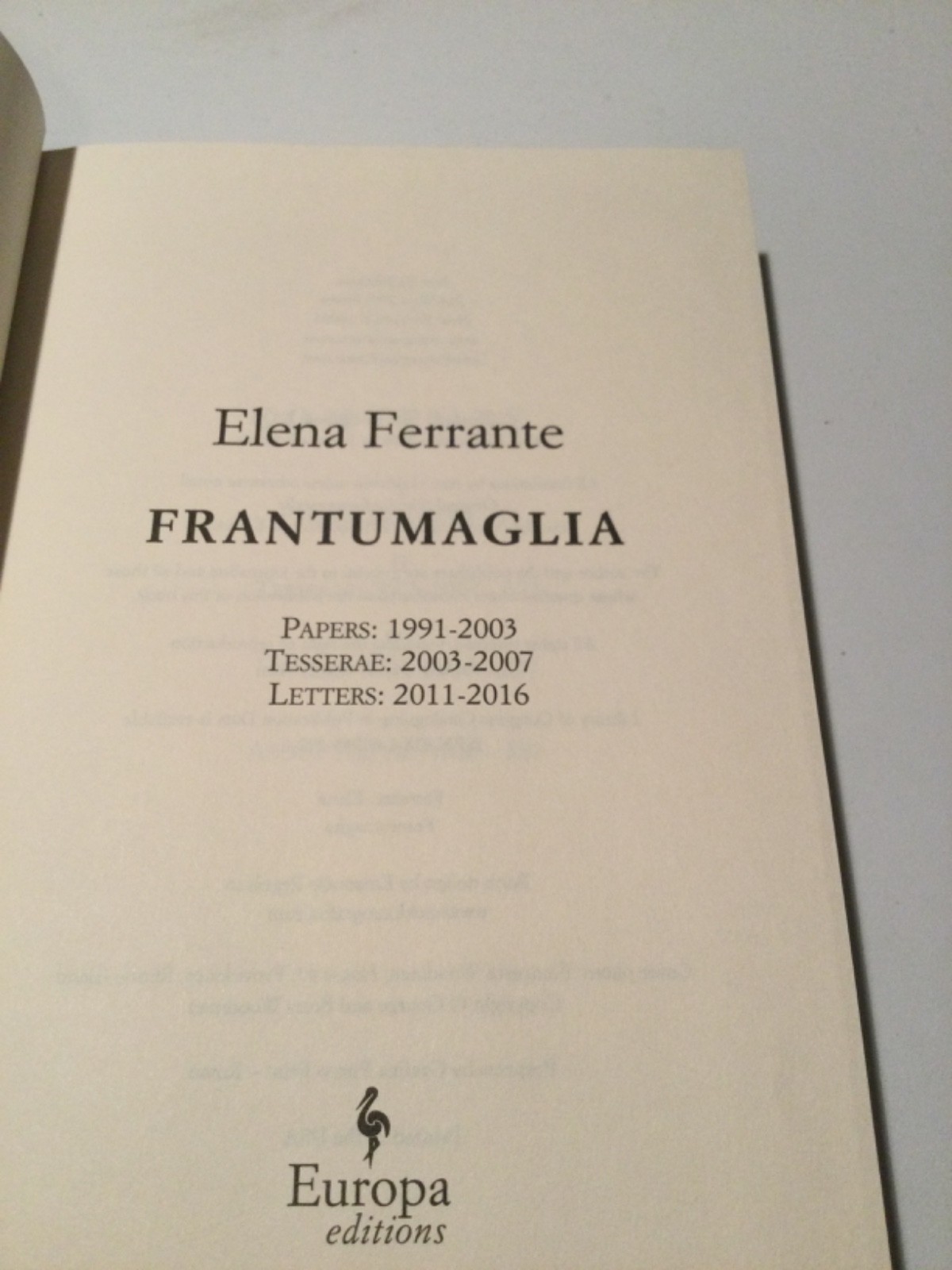 SIGNED ~ FRANTUMAGLIA : A Writer’s Journey by Elena Ferrante (2016, Hardcover)
