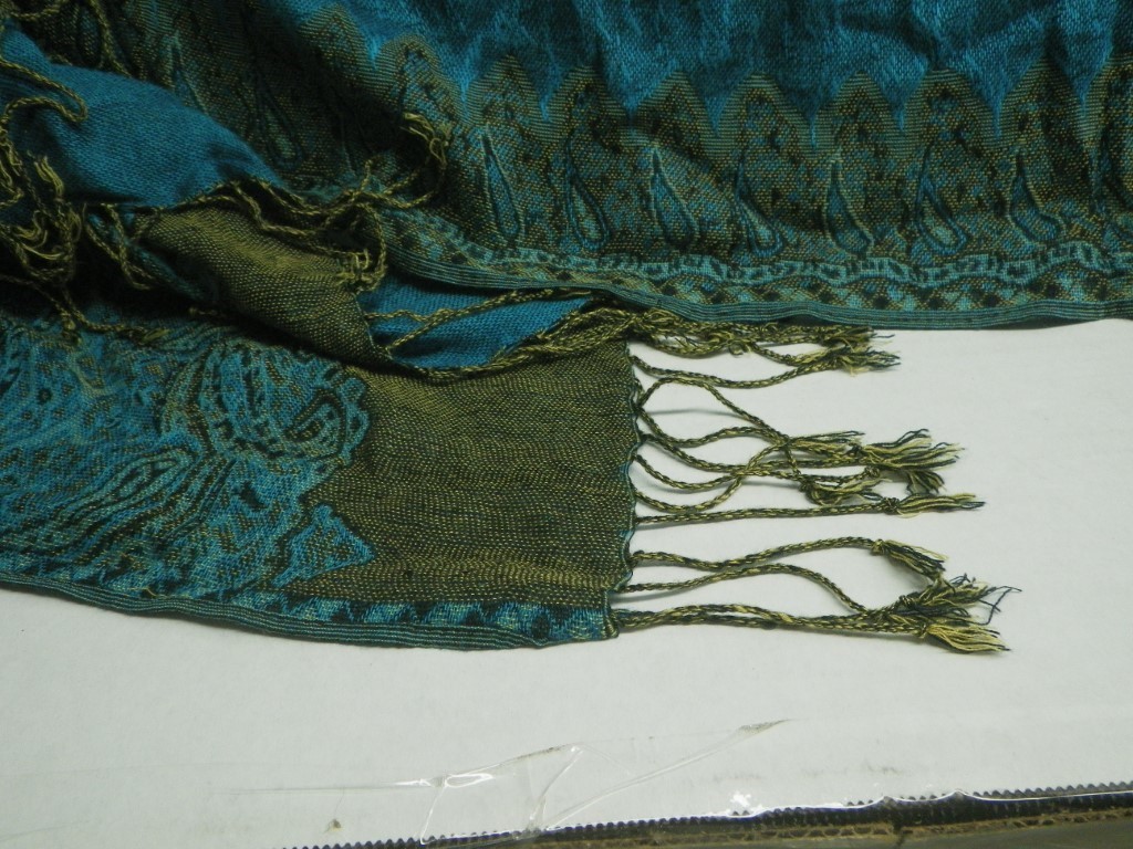 Unbranded Used Teal Tapestry Scarf With Fringe Details Blue Gold Rich Colorful