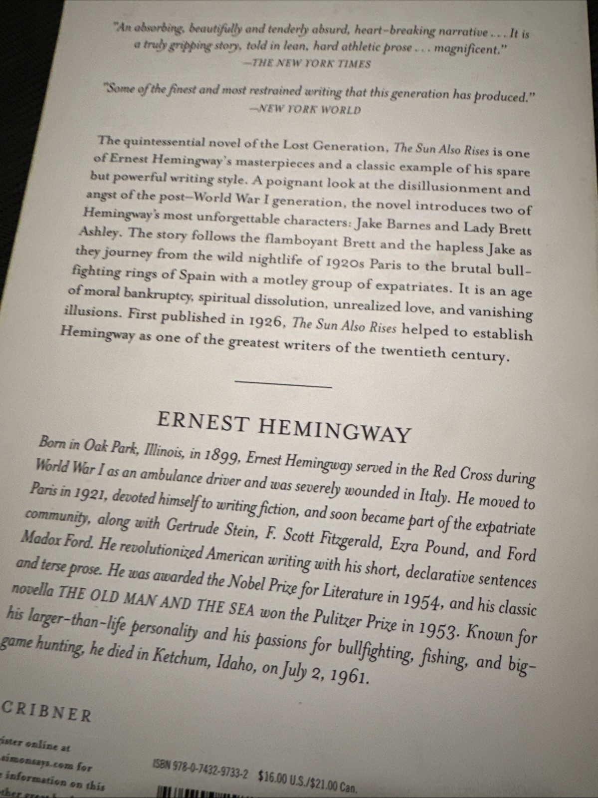 The Sun Also Rises Ernest Hemingway Classic Novel Lost Generation Paperback