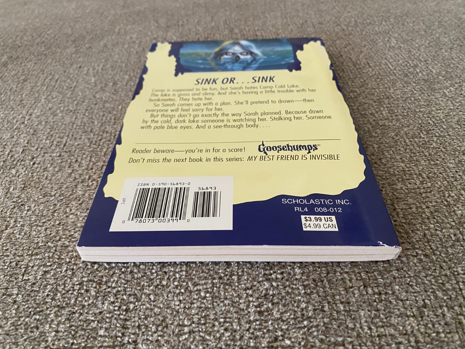 LN 1st print Goosebumps #56 The Curse of Camp Cold Lake w/att bookmark & cards