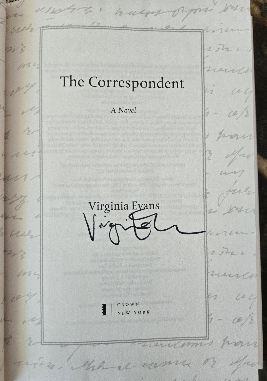 SIGNED The Correspondent by Virginia Evans, 2025, Hardcover, Dust Jacket