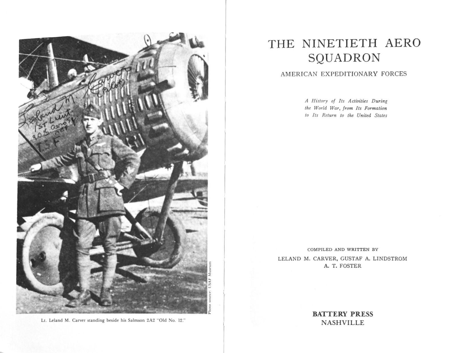 The Ninetieth Aero Squadron by Leland Carver, hc, Reprint, 1990, WW I Unit Hist.