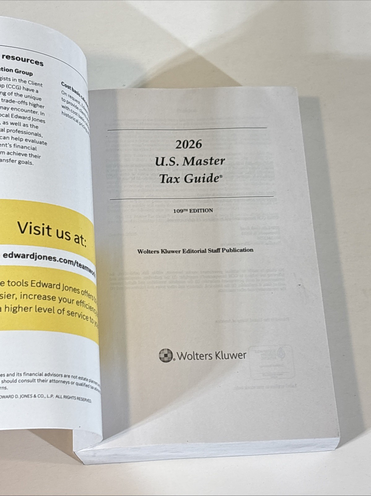 U.S. Master Tax Guide 2026 Wolters Kluwer 109th Edition Edward Jones Tax Book