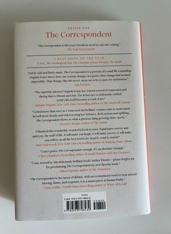 🌟THE CORRESPODENT: A Novel by Virginia Evans 📔Hardcover PEN/Hemingway Award 🌟