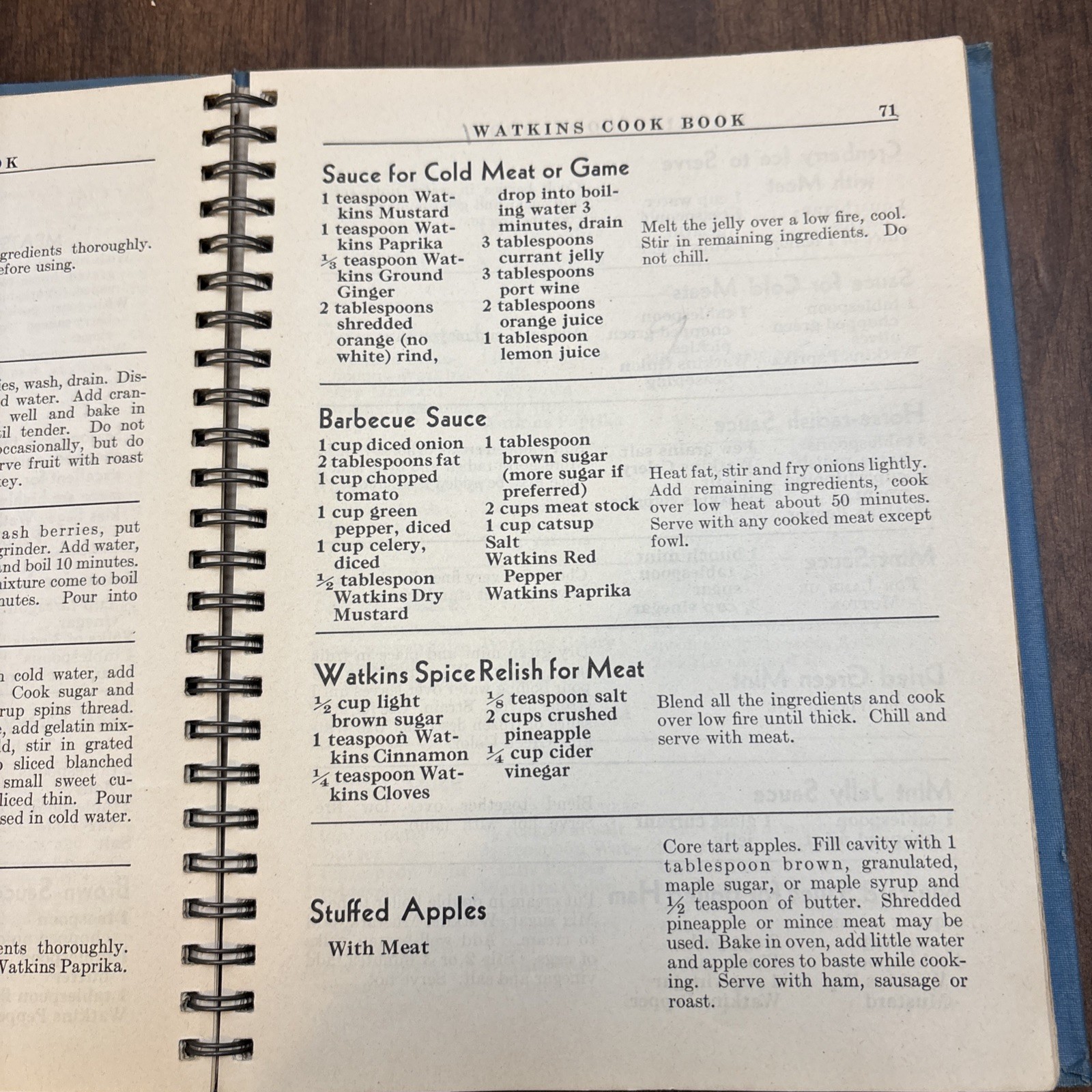 Cookbook 1938 J.R. Watkins Blue Wire Bound Interesting Recipes Vtg 288 Pages