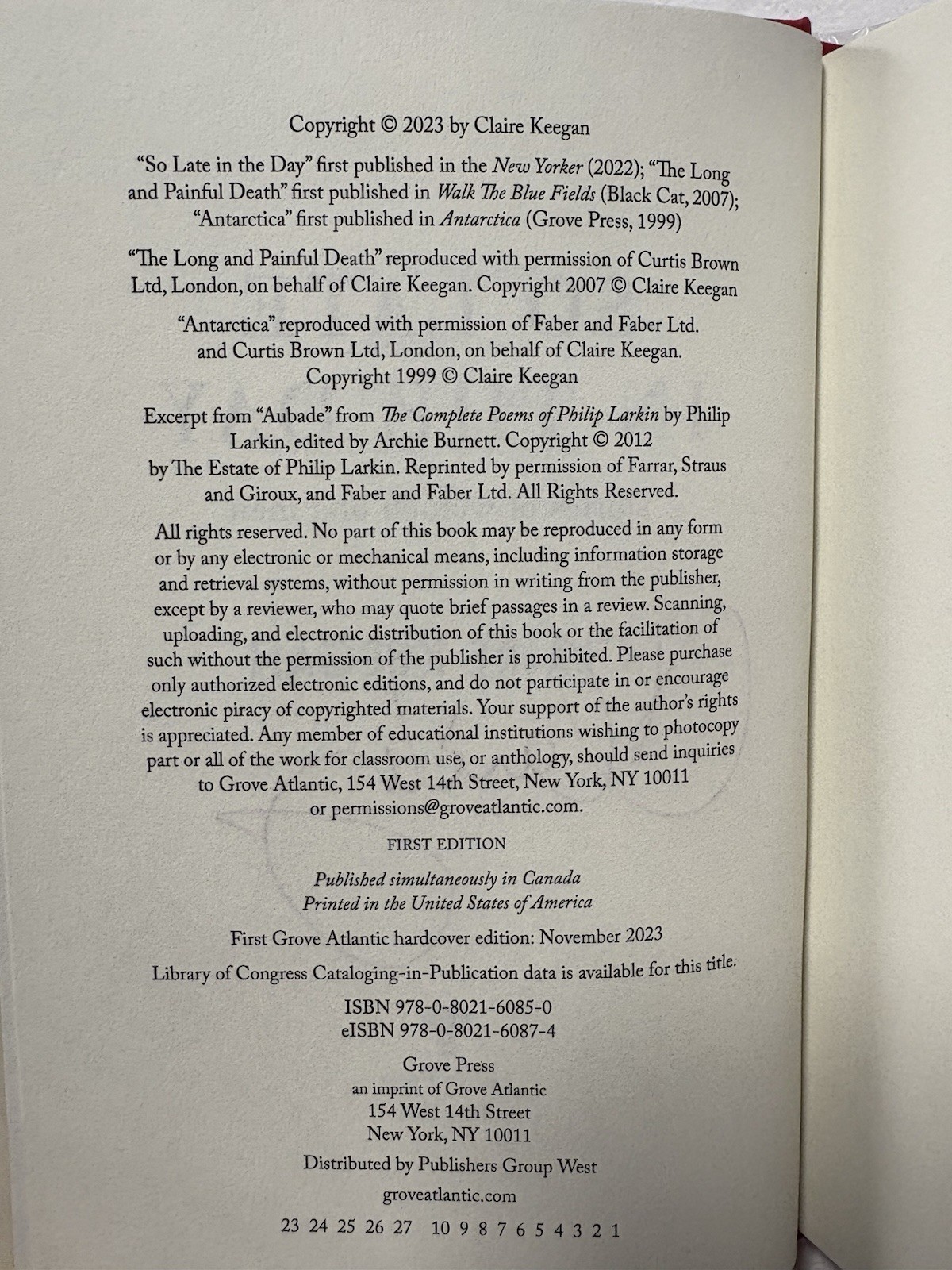 NEW So Late in the Day by Claire Keegan – First Edition 2023, Signed
