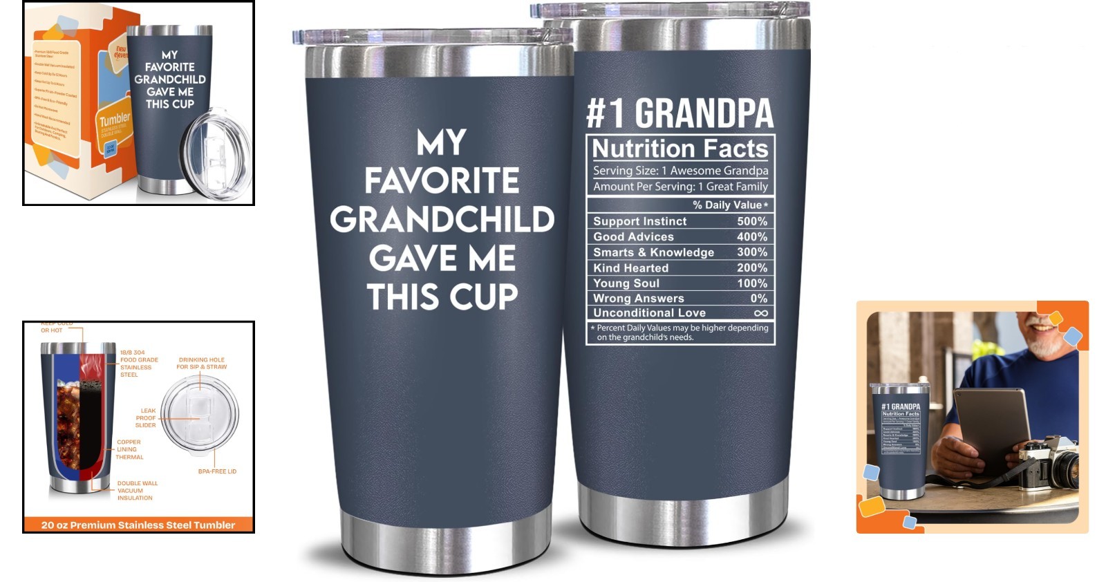 20 Oz BPA-Free Steel Tumbler – Perfect Gift for Grandfather’s Birthday & More