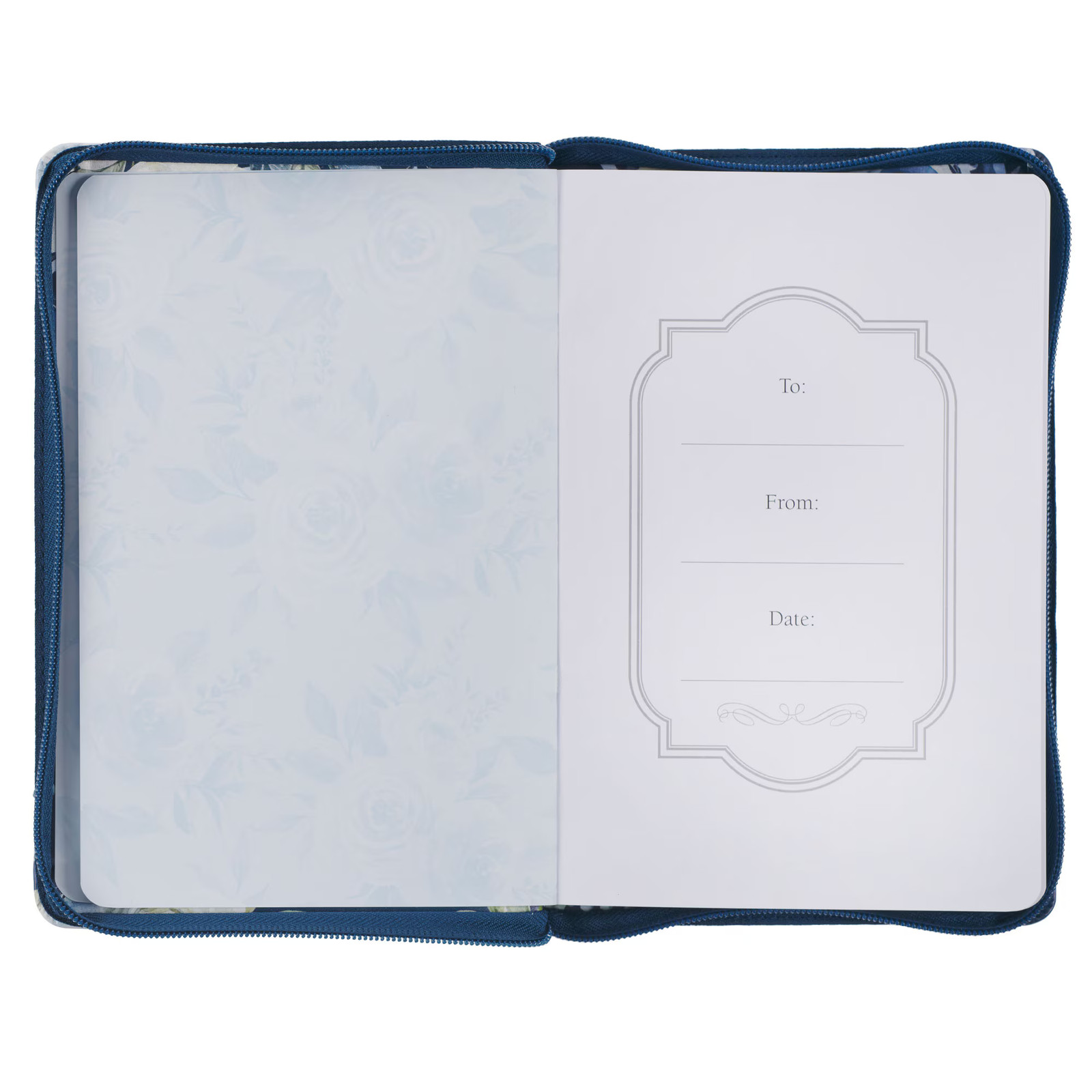Blue Vegan Leather Zipped Journal, Inspirational Women’s Notebook Floral