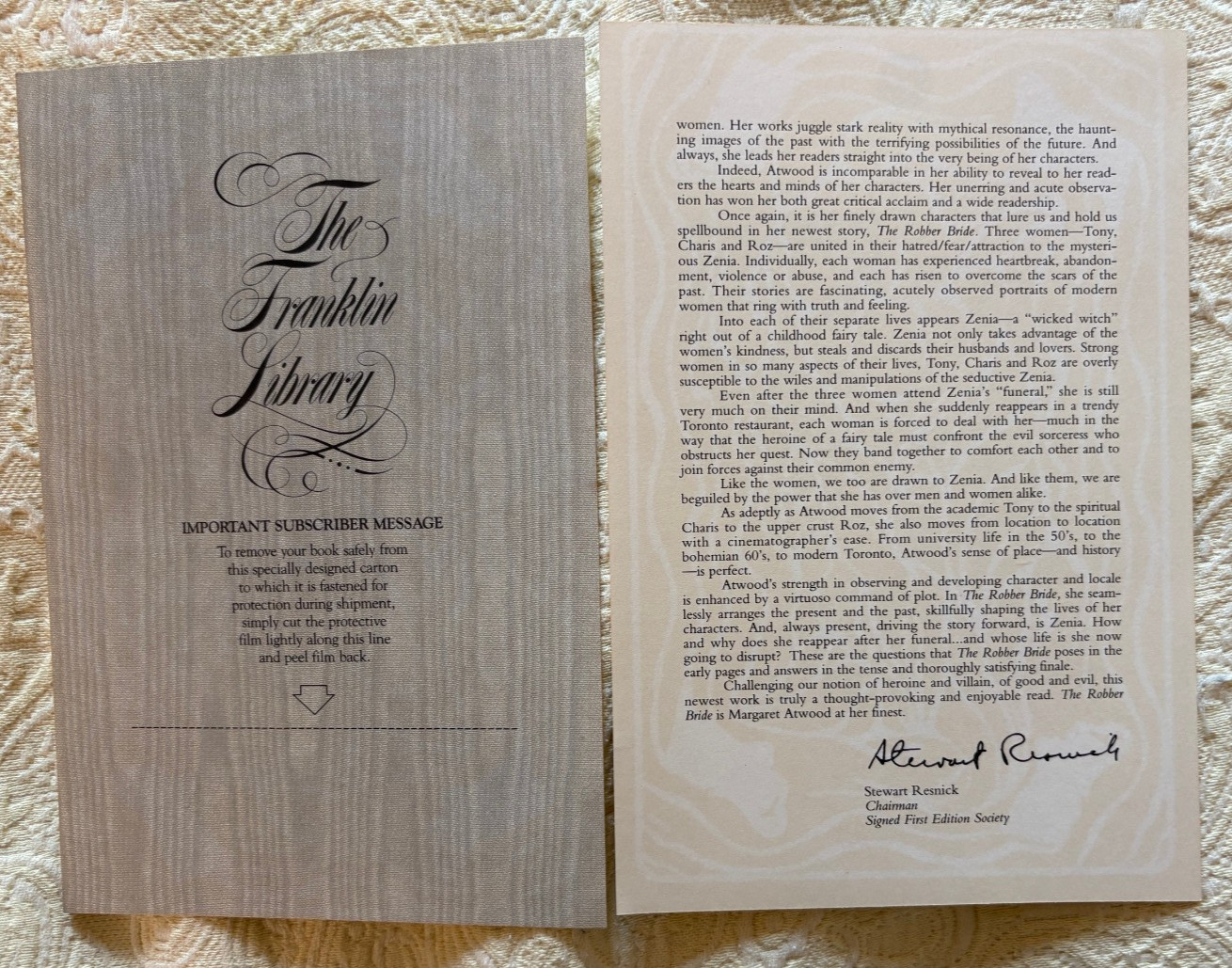The Robber Bride by Margaret Atwood (The Franklin Library, 1993) Signed First Ed
