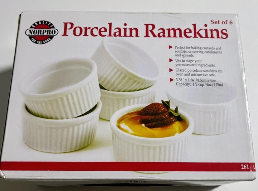 Norpro Porcelain Ramekins, Set of Six, New in Box, 1/2 Cup / 4 Oz Capacity