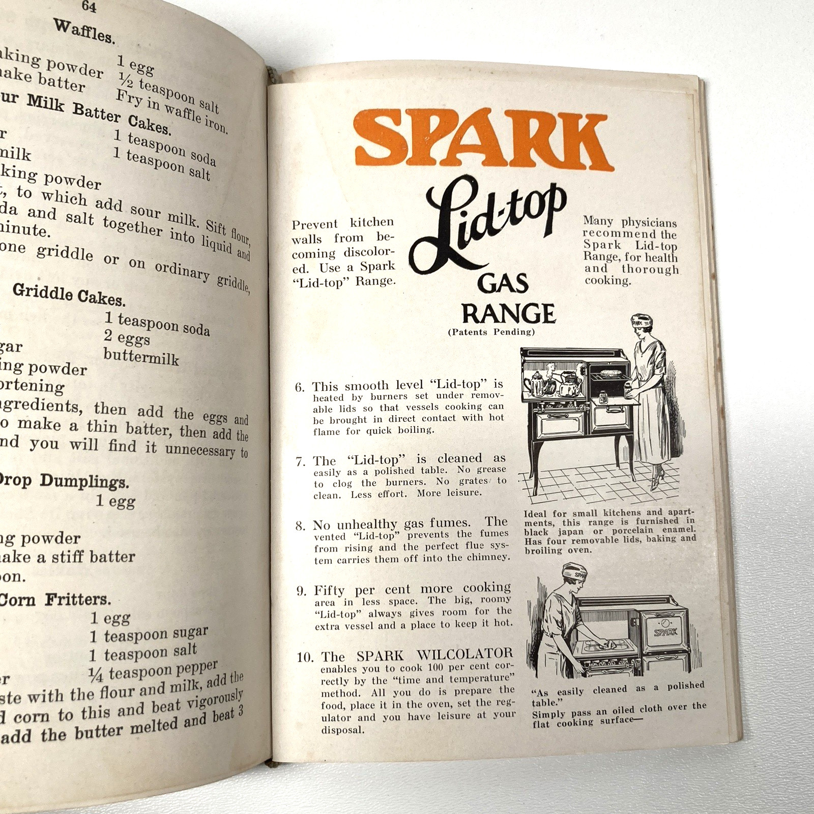 1924 Cookbook Spark Lid-top Gas Range by Leila Adams 128 Pages – Pristine Inside