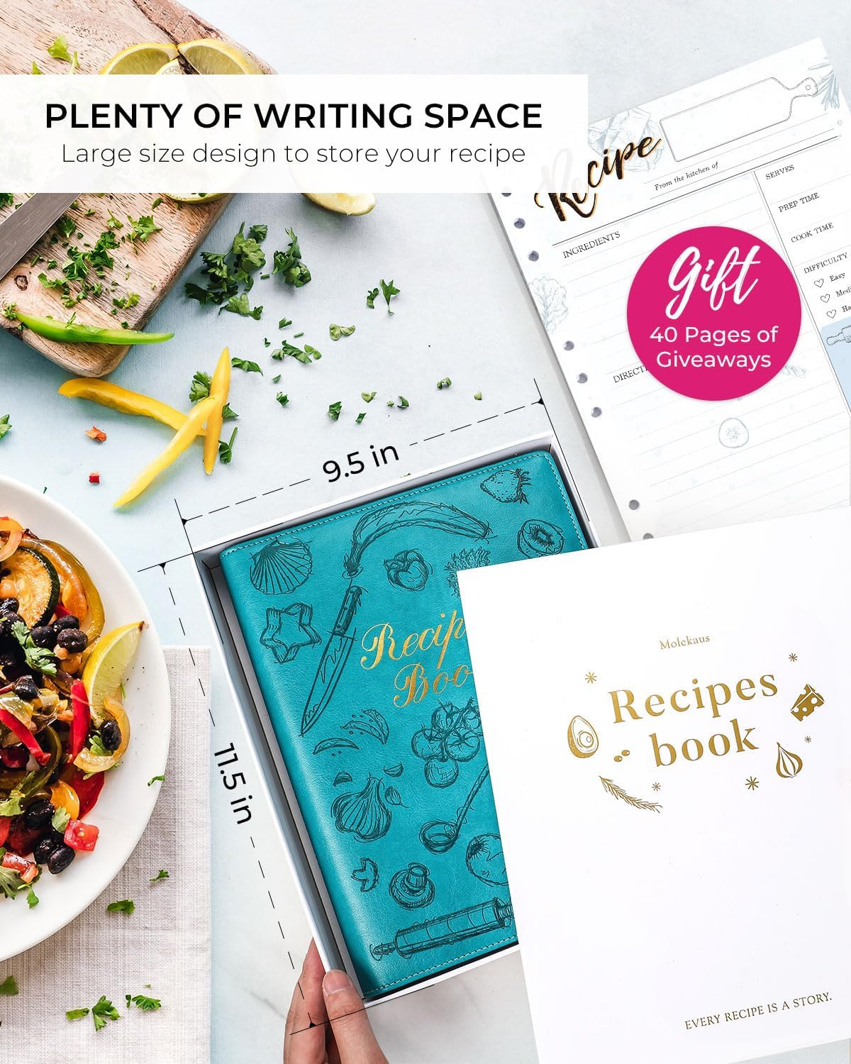 Recipe Book ，Blank Recipe Book to Write in Your Own Recipes，Recipe Notebook for